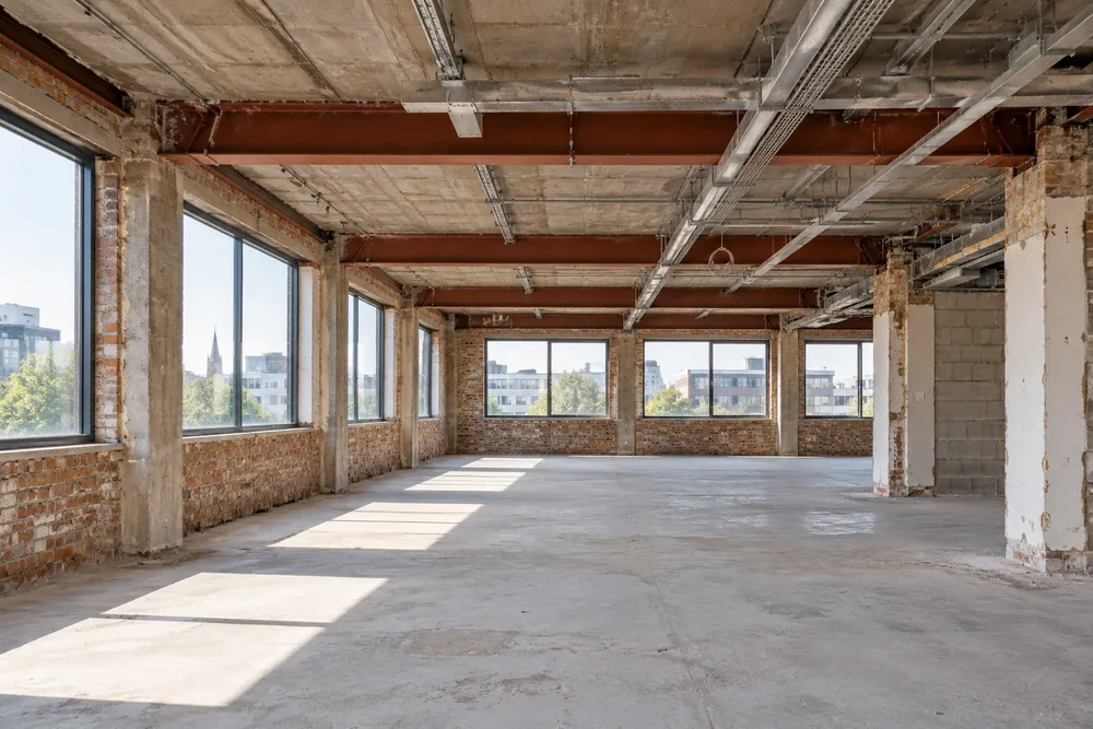 Exposed ceiling structure in a vacant commercial unit ready for a Sheffield refurbishment survey